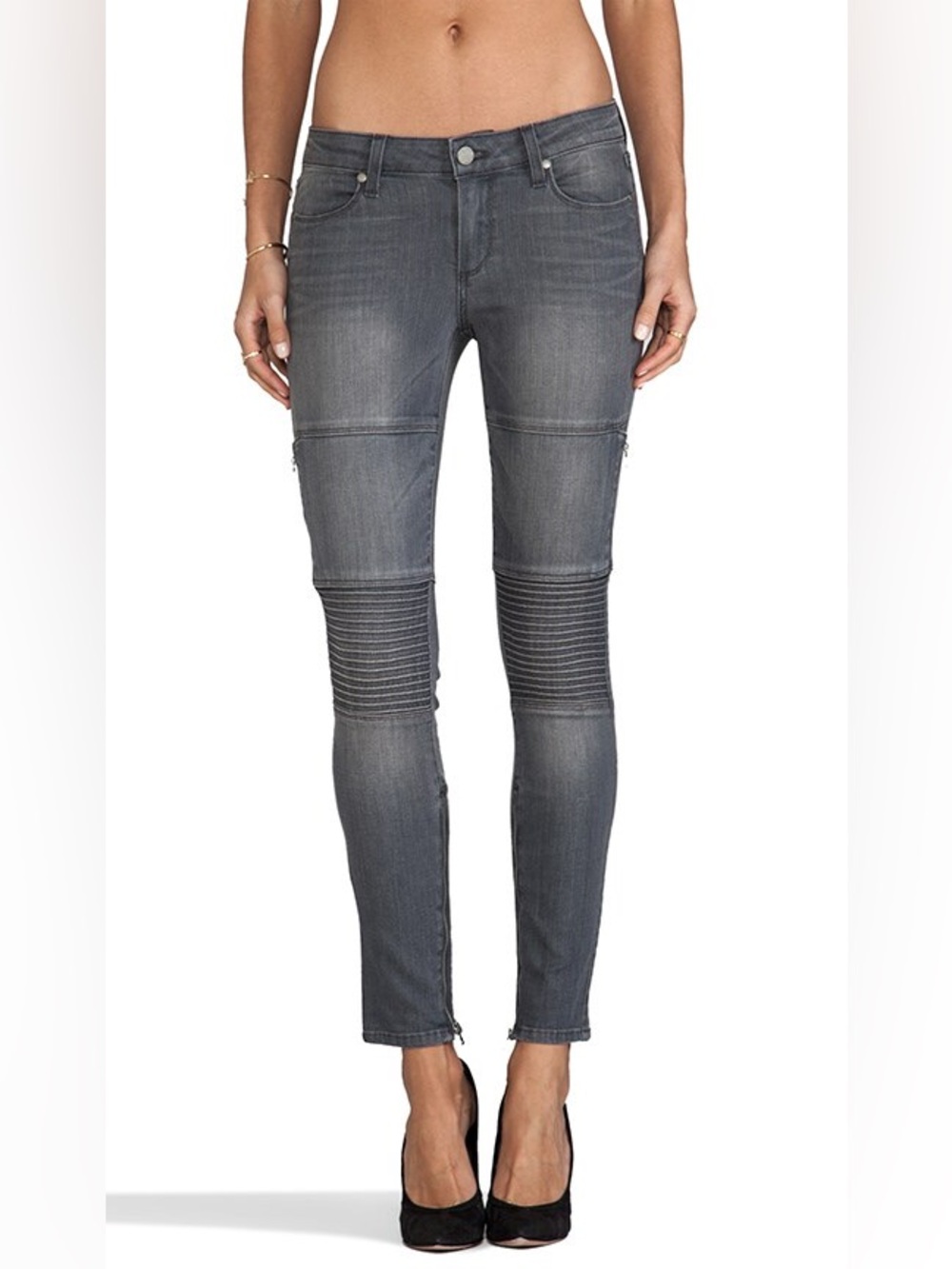PAIGE Denim Demi Gray Moto Ankle Hart Zip Skinny Jeans Size 28